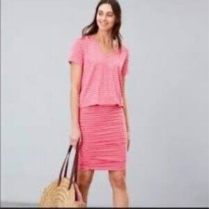 Joules Candice Striped V-Neck Jersey Gathered Ruched Skirt Dress Pink Size 2 NWT